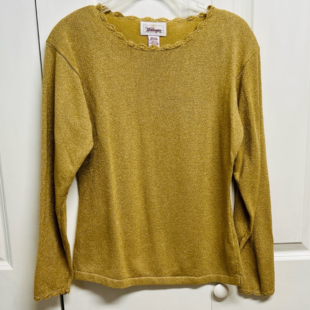 Vintage Worthington Metallic Gold Scoop Neck Sweater Size M